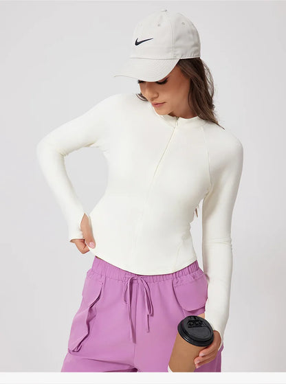 Half Zipper Running Fitness Jacket Outdoor Sports Long Sleeved Women Slim Gym Workout Top Female Yoga Clothes Quick Dry Jacket