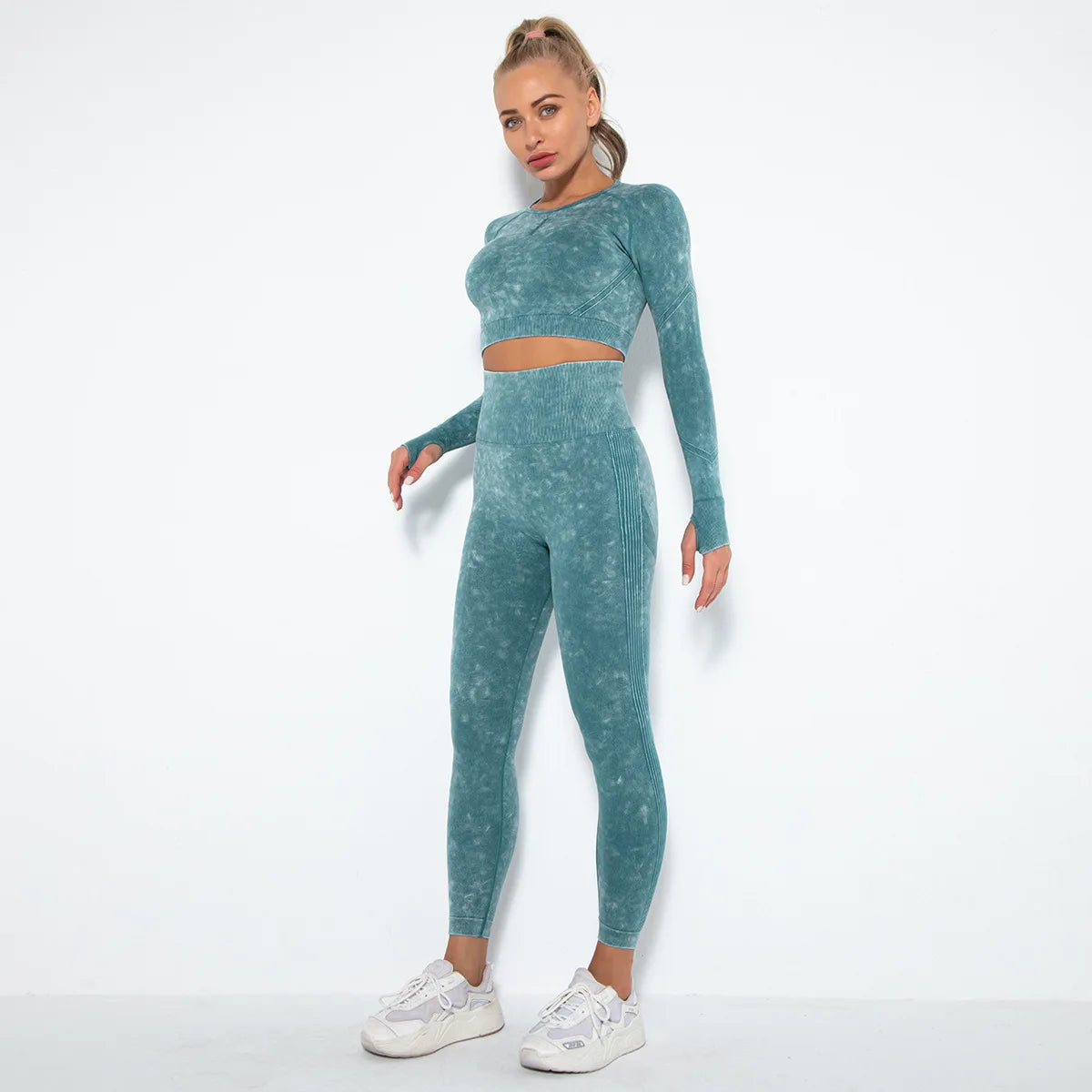 Women Seamless Tracksuit Yoga Set 2PCS Workout Clothes Athletic Wear Gym Legging Fitness Bra Crop Top Long Sleeve Sports Suits