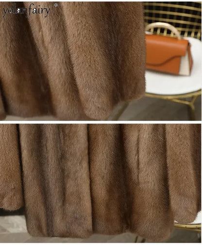 Real Mink Fur Coat Women Clothing Whole Mink Midi Long Fur Jacket 2023 Winter Clothes for Woman Stand Collar Abrigos Mujer FCY