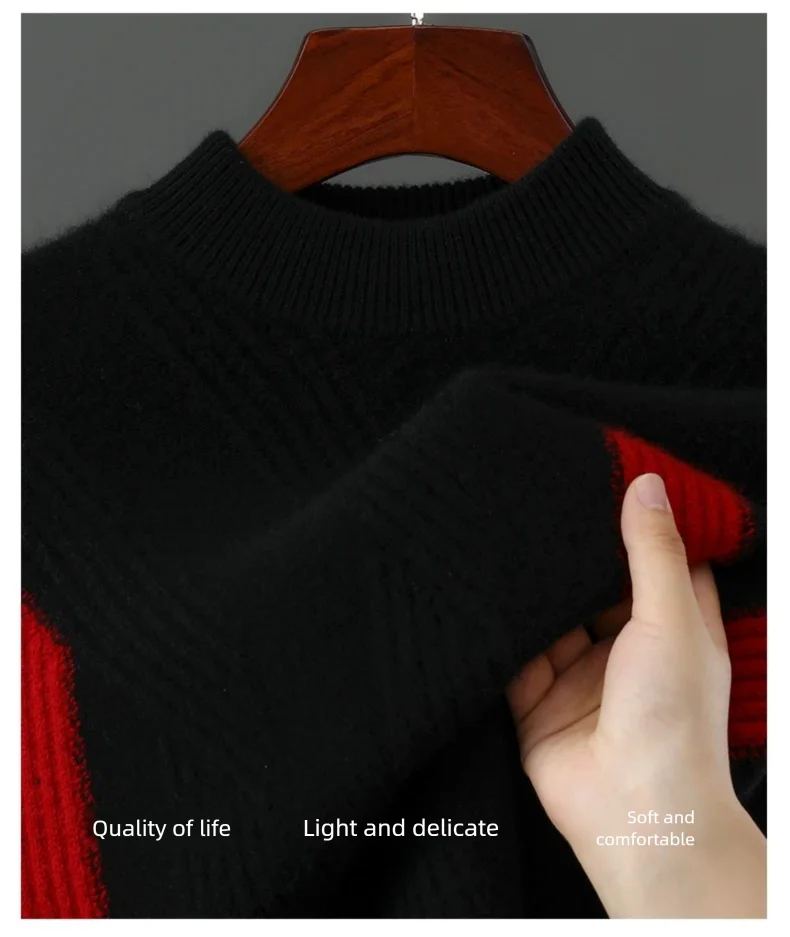 2025 Winter New Product Launch Men's Round Neck Jacquard Cashmere Knit Pullover 100% Pure Wool Men's Sweater Casual Thick Warm