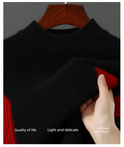2025 Winter New Product Launch Men's Round Neck Jacquard Cashmere Knit Pullover 100% Pure Wool Men's Sweater Casual Thick Warm