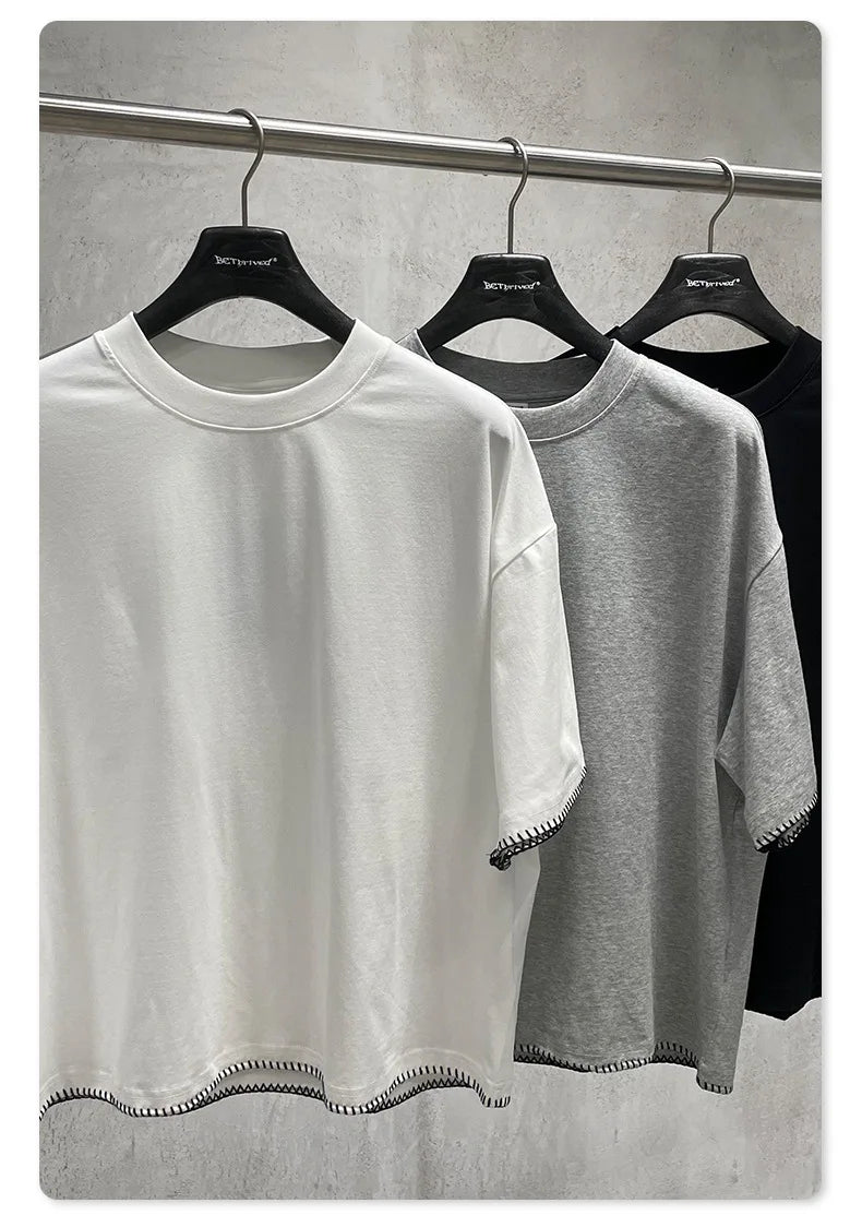 Custom LOGO Men's 240G Cotton Polyester American Cool Short Width Boxyfit Loose Short Sleeve T-Shirt Casual Top