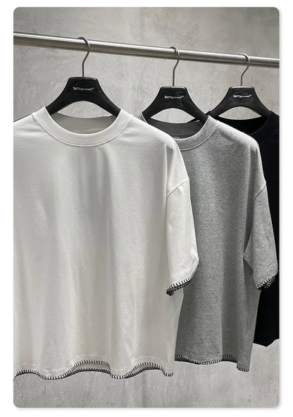 Custom LOGO Men's 240G Cotton Polyester American Cool Short Width Boxyfit Loose Short Sleeve T-Shirt Casual Top