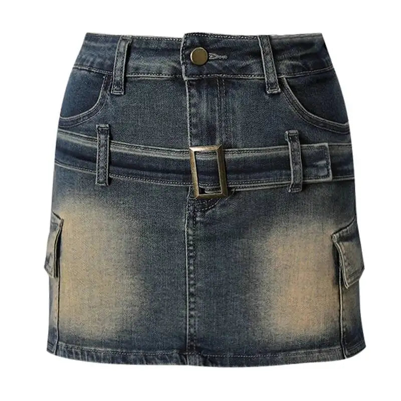 DEAT Fashion Slim-fit Anti-exposure A-line Skirt Women's High-waisted Bodycon Denim Mini Skirts Summer New