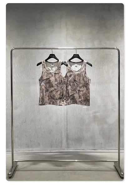 Custom LOGO men's 315G cotton polyester summer American street camouflage loose sports vest shorts outdoor fitness set