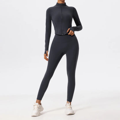 Hearuisavy Summer Ultra-Soft Fabrics 2Pcs Long Sleeve Gym Set Women Quick-Dry Yoga Clothes Workout Leggings Suit Sports Jackets