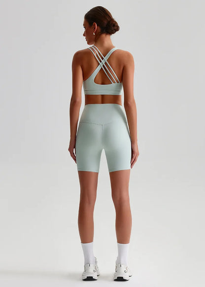 Solid Color High Impact Solid Gym Yoga Set Tight Legging Fitness Cross-back straps Bra Top 2pcs Soft Sport Suit  Women Sportwear