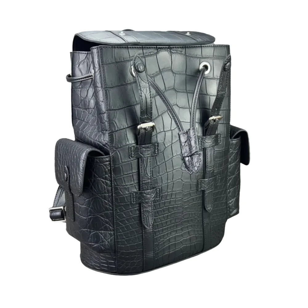 Authentic crocodile leather travel backpack unisex large schoolbag real crocodile leather fashion brand design men's backpack