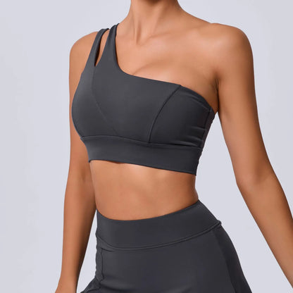 Sexy Women's Sports One Shoulder Bra Gym Push Up Workout Underwear High Strength Support Running Fitness Bra Vest