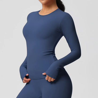 SWELTERING Women Yoga T-shirts Sports Top Long Sleeve Gym Workout Running Shirts Exposed Navel Quick Dry Fitness Gym Sport Wear