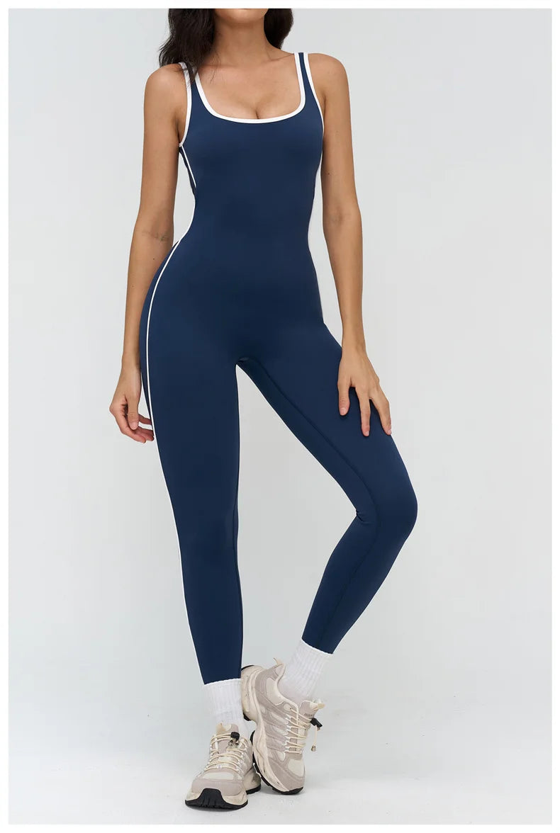 TRY TO BN Sports Jumpsuit Gym Contrast Color Sportswear Backless Fitness Workout One Piece Bodysuit Running Yoga Women Clothing