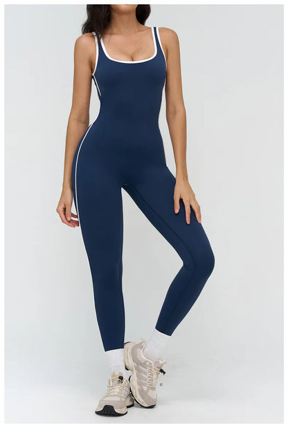 TRY TO BN Sports Jumpsuit Gym Contrast Color Sportswear Backless Fitness Workout One Piece Bodysuit Running Yoga Women Clothing
