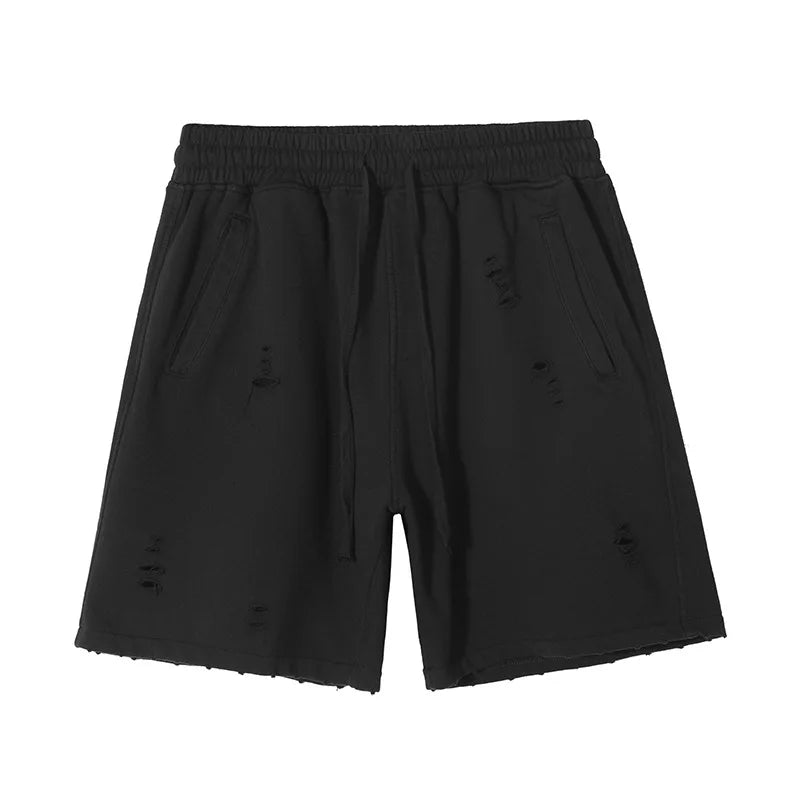 Customized LOGO Men's Heavy 100% Cotton High Street Wind Wash Old Loose Cut Couple Retro Shorts