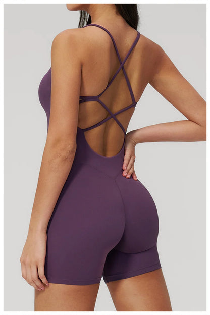 TRY TO BN Yoga Jumpsuit Shorts Cross Beautiful Back Sportswear Fitness Bodysuit One Piece Set Workout Running Gym Women Clothing