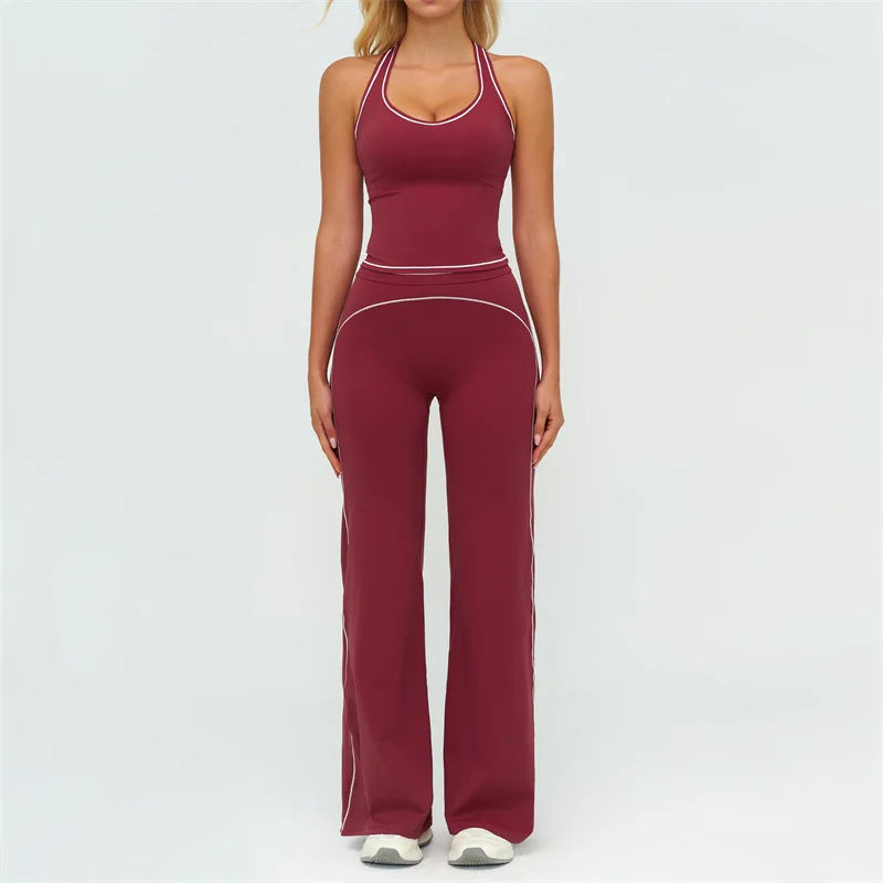 TRY TO BN Women's Tracksuit Yoga Sets Sports Vest Contrasting Color High Waisted Leggings Fitness Two Pieces Running Gym Clothes