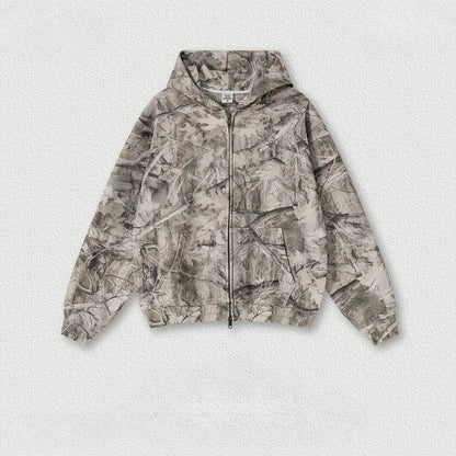 Custom LOGO men's new 340G heavy autumn and winter American camouflage fleece hooded sweatshirt jacket shorts set