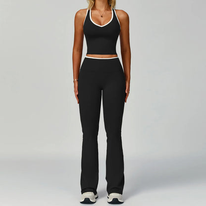 2PCS Workout Clothes Wide Leg Pant Yoga Suits Solid Color Bra Sports Set Gym Tracksuits Female Quick Dry Fitness Suit Sports Set
