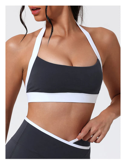 Ctenkevet Women's Color Clash Crop Top Quick-Dry Gym Bra Female Sleeveless Backless Sports Underwear for Outdoor Running CropTop