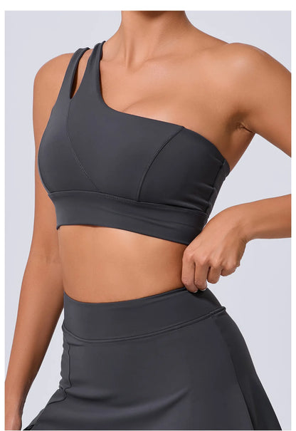 Sexy Women's Sports One Shoulder Bra Gym Push Up Workout Underwear High Strength Support Running Fitness Bra Vest