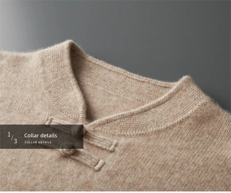 New Chinese Style Men's Pullover 100% Pure Wool Knit Sweater Autumn Winter Retro Stand Collar Long Sleeve Fashion Cashmere Tops