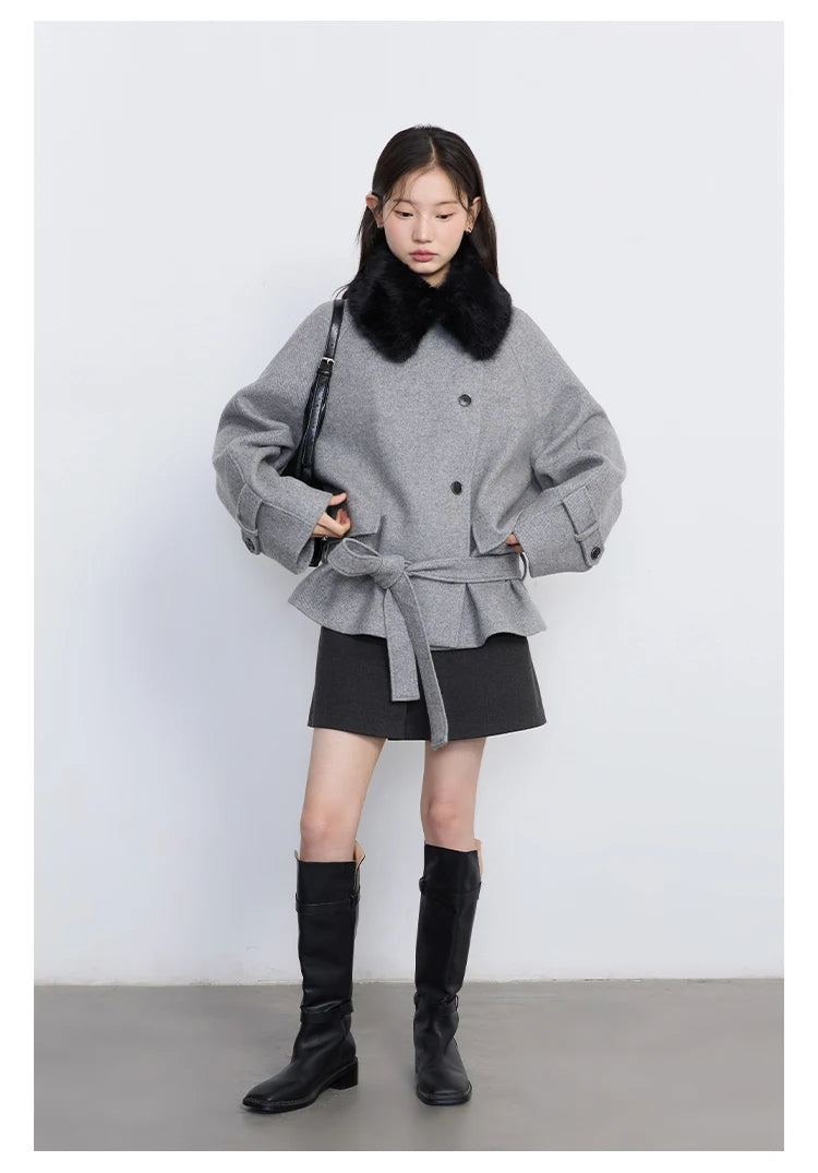 CHIC VEN Women Korean Coat Loose Casual Woolen Single-sided Detachable Collar Female Overcoat Ladies Jacket Autumn Winter 2025