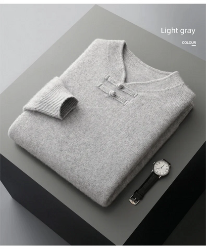 New Chinese Style Men's Pullover 100% Pure Wool Knit Sweater Autumn Winter Retro Stand Collar Long Sleeve Fashion Cashmere Tops