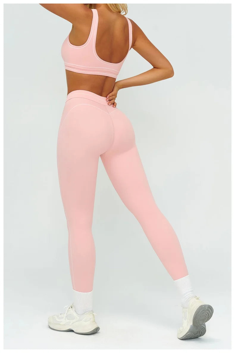 TRY TO BN Women's Tracksuit Sport Bra Yoga Set Contrasting Color High Waist Leggings Fitness Two Pieces Suit Running Gym Clothes