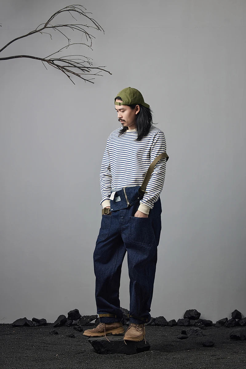 Autumn New Heavy Weight Long Sleeve Tshirt Men Cotton Round Neck Stripe Knited T Shirt Men Retro Casual Streetwear Tops Oversize