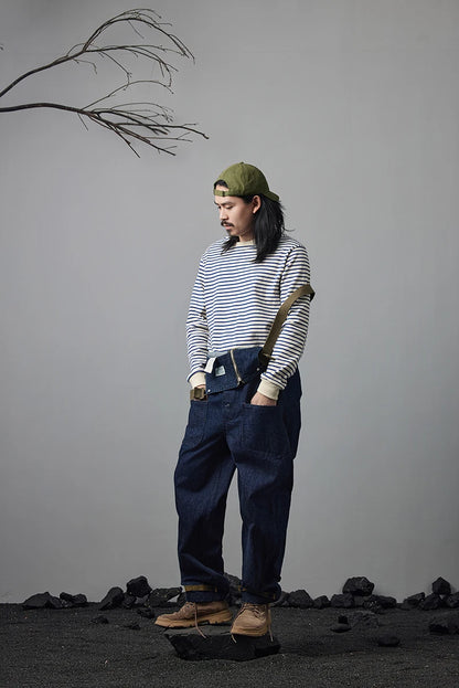 Autumn New Heavy Weight Long Sleeve Tshirt Men Cotton Round Neck Stripe Knited T Shirt Men Retro Casual Streetwear Tops Oversize