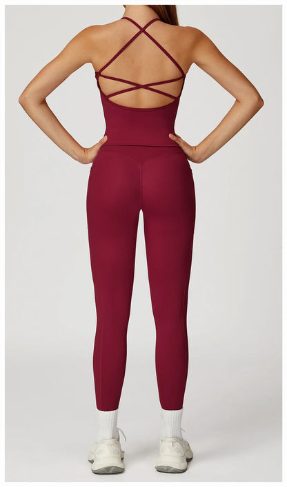 Women Sportswear Yoga Set 2PCS Sport Suit Gym Workout Clothes Women's Tracksuits Fitness Gym Vest High Waist Sports Leggings