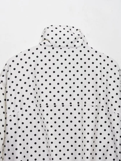HH Woman Autumn Long Sleeves Turtleneck Zipper With Pockets Drawstring Casual Coats Women Fashion Polka Dot Printed Jacket