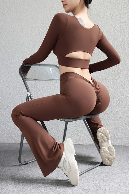 TRY TO BN Gym Flare Leggings Back Waist V Leggings Scrunch Yoga Clothing Fitness Workout Trousers Tights Women Sports Pants Sexy
