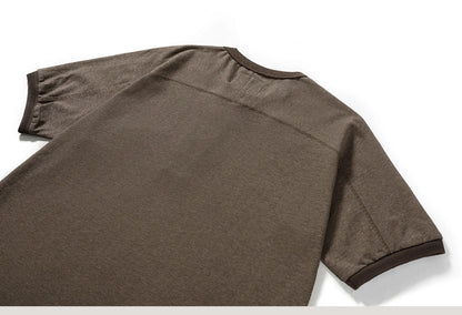Men's American Retro T-shirt Heavyweight Loose Fit Short Sleeve Henry Collar Neutral Design Casual Loose Shirt