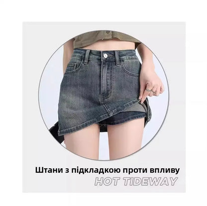 Sexy Retro Denim  Skirt Women's Anti-Light Versatile High Waist A-Line Slimming American Hot Girl Bodycon Half-length Ski...