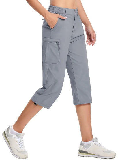 TACVASEN Summer Quick Dry Hiking Capri Shorts Womens Athletic Cargo Shorts 3/4 Below Knee Length Outdoor Riding Nylon Shorts