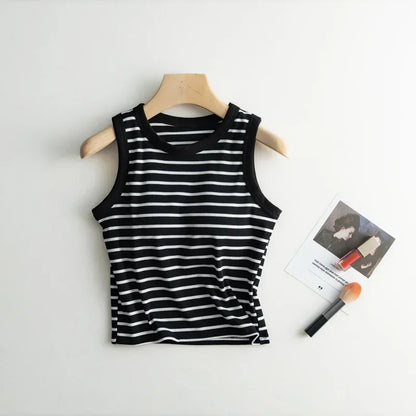 2026 Summer New Women's Tank Top Pajamas All Cotton with Chest Pads Tank Top with Stripe Sports Bottom Short Home Fur Ladies