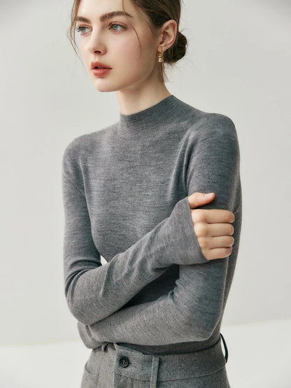 CHICUU Women 100% Wool Sweater Machine Washable Mock Neck Pullover 18-Thread Worsted Cashmere Knitwear   Autumn Winter Clothes