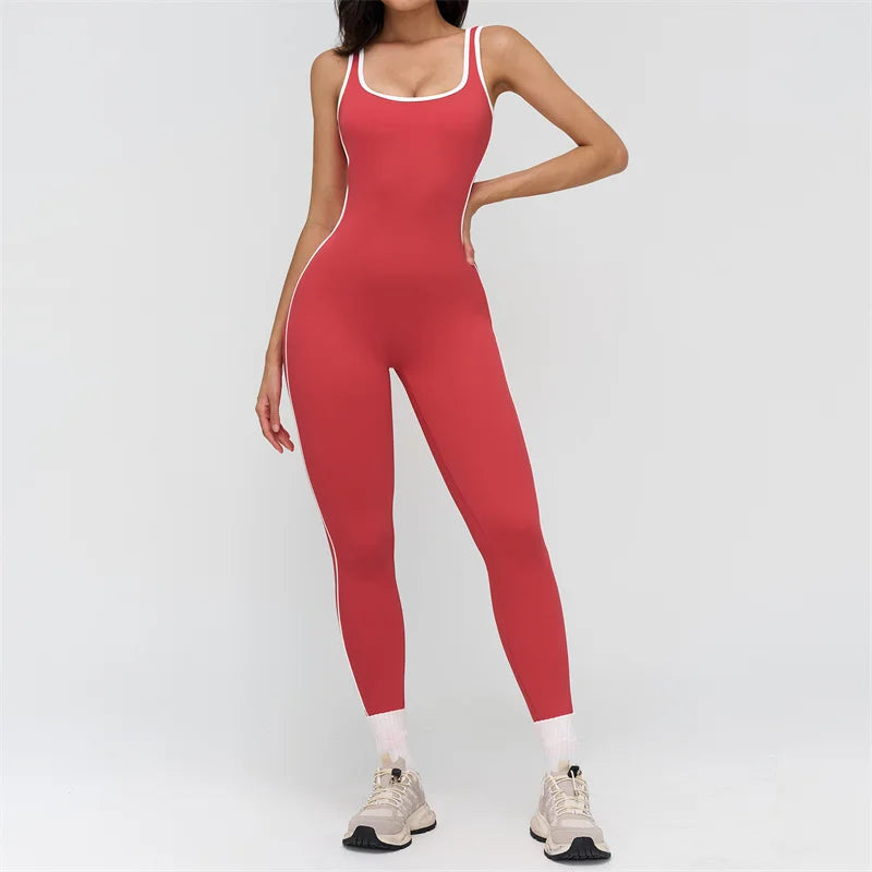 TRY TO BN Sports Jumpsuit Gym Contrast Color Sportswear Backless Fitness Workout One Piece Bodysuit Running Yoga Women Clothing