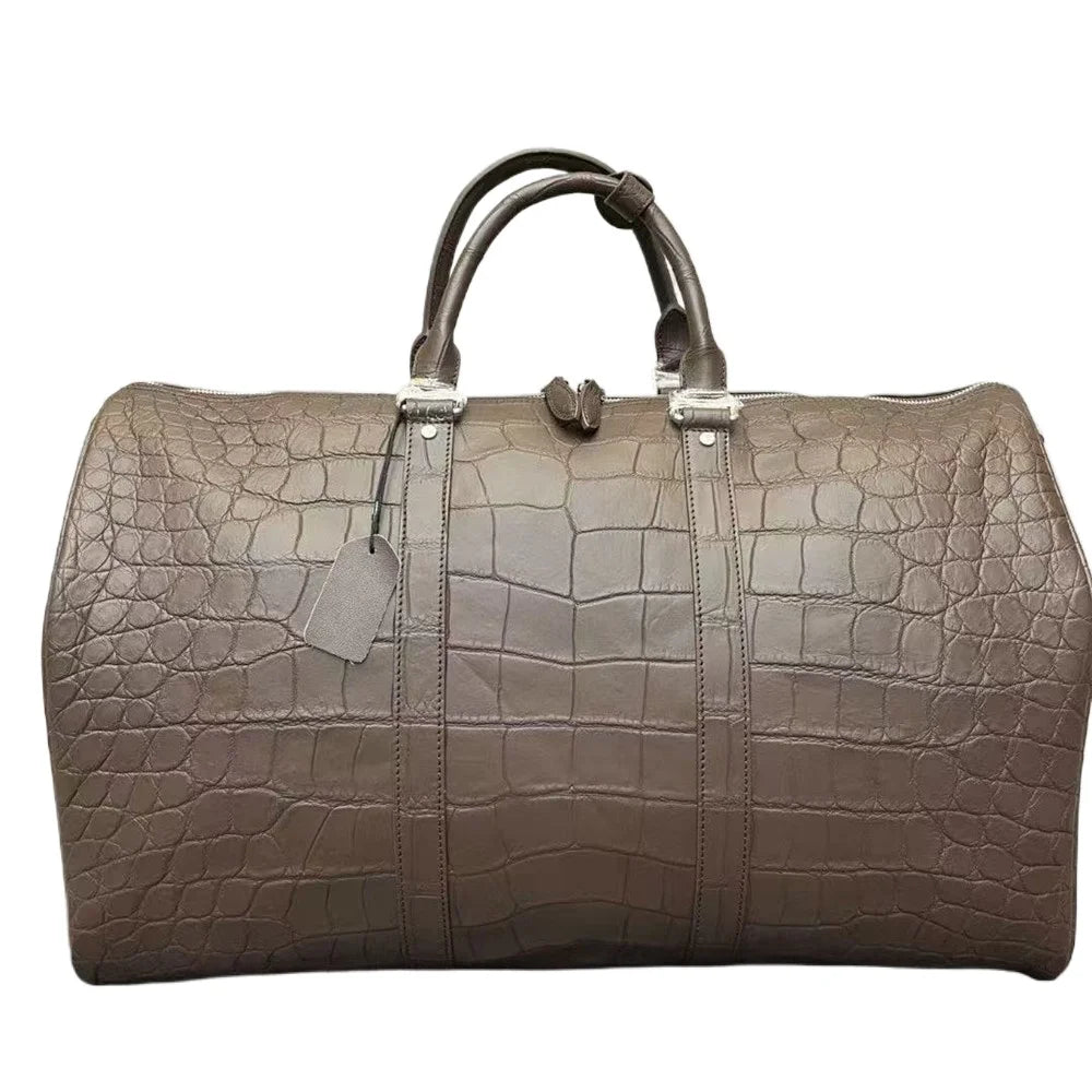 Authentic exotic crocodile belly leather men's large travel handbag real crocodile leather men's fashion luxury shoulder bag