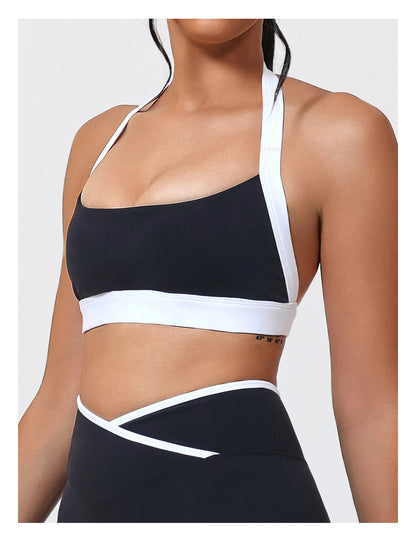 Ctenkevet Women's Color Clash Crop Top Quick-Dry Gym Bra Female Sleeveless Backless Sports Underwear for Outdoor Running CropTop