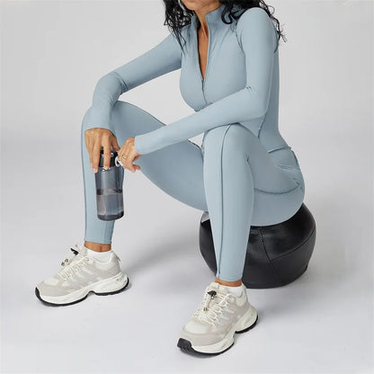 TRY TO BN Gym Jumpsuit Half Zipper Sports Stripe Fitness Bodysuit One-Piece Workout Activewear Tights Woman Suits Yoga Clothing