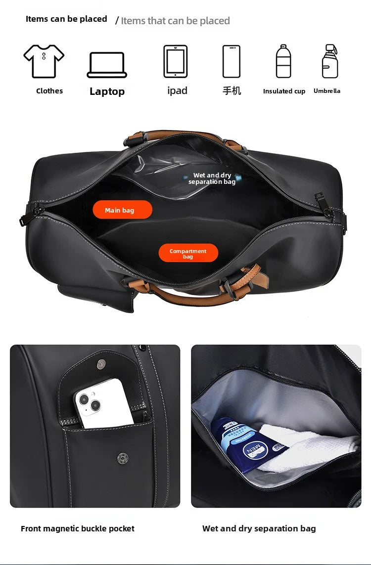 Custom Large Capacity Travel bag Totes Waterproof Crossbody Bag Man  Leather Travel Bag Handheld Bag print logo Business Handbag