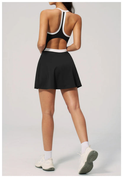 Custom LOGO women's nude yoga dress hollow breathable slim fitness sports quick-drying short skirt