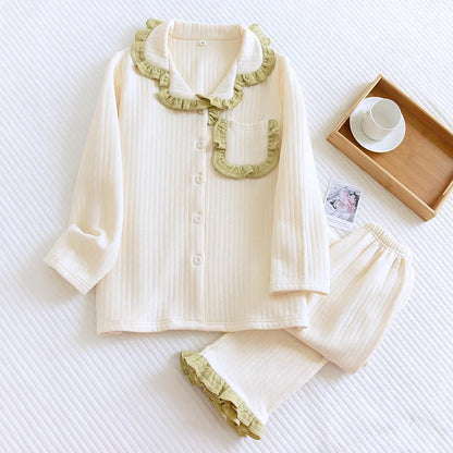 Autumn and winter new ladies pajamas set cotton air quilted long-sleeved trousers two-piece thickened cute homewear set women
