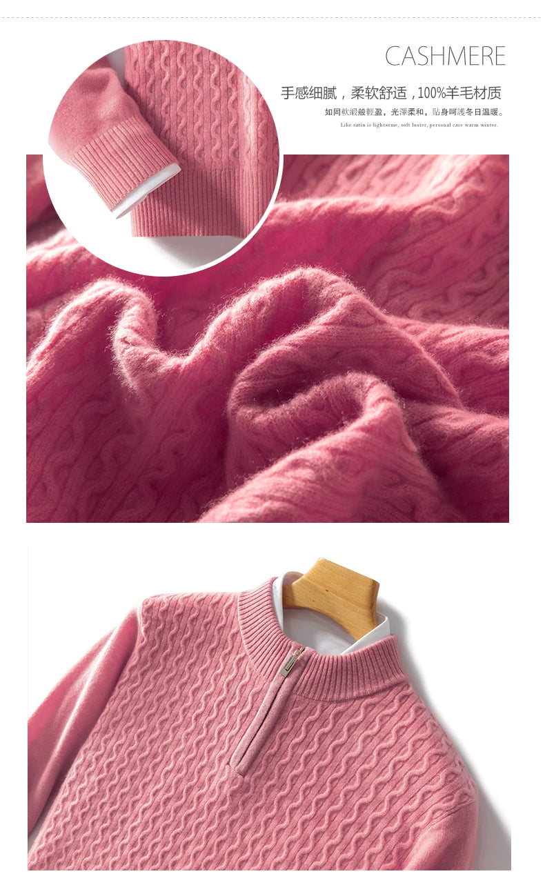 2024 Autumn Winter New Men's Half-High-Neck Thick 100% Pure Wool Sweater Long-Sleeved Business Warm Cashmere Bottoming Shirt Top
