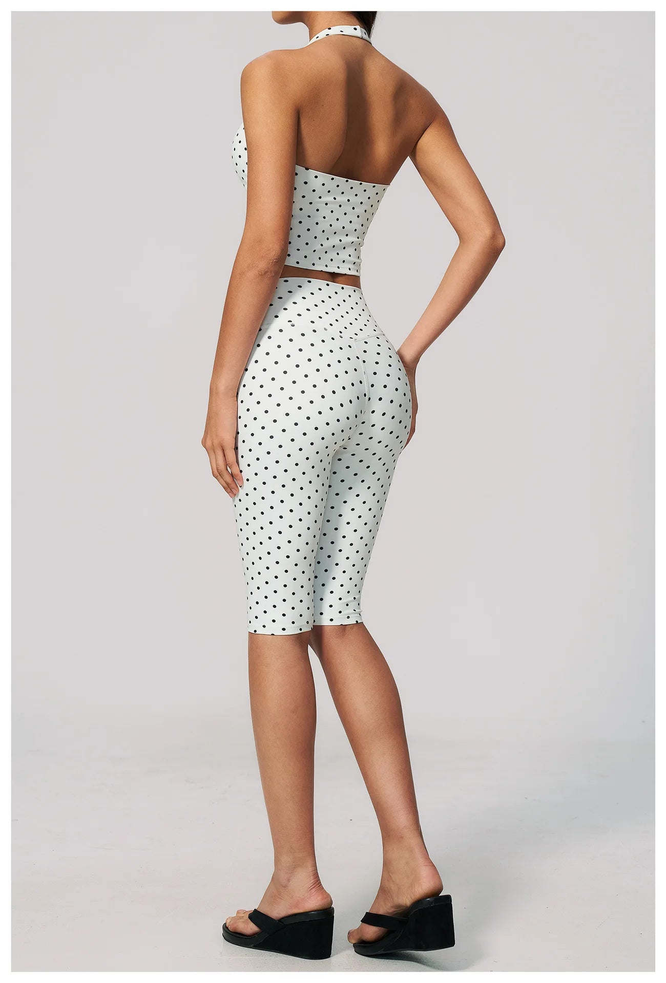 Custom LOGO women's new yoga clothes polka dot printing deep V high elastic three-dimensional fitness two-piece set