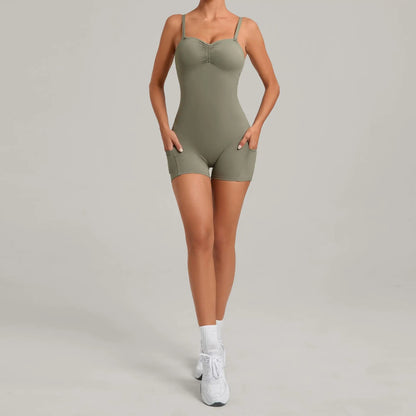 Women's Yoga Jumpsuits Sports Fitness One-piece Beauty Back Strap Pocket Hip-lifting Slim Fit Running Workout Training Bodysuits