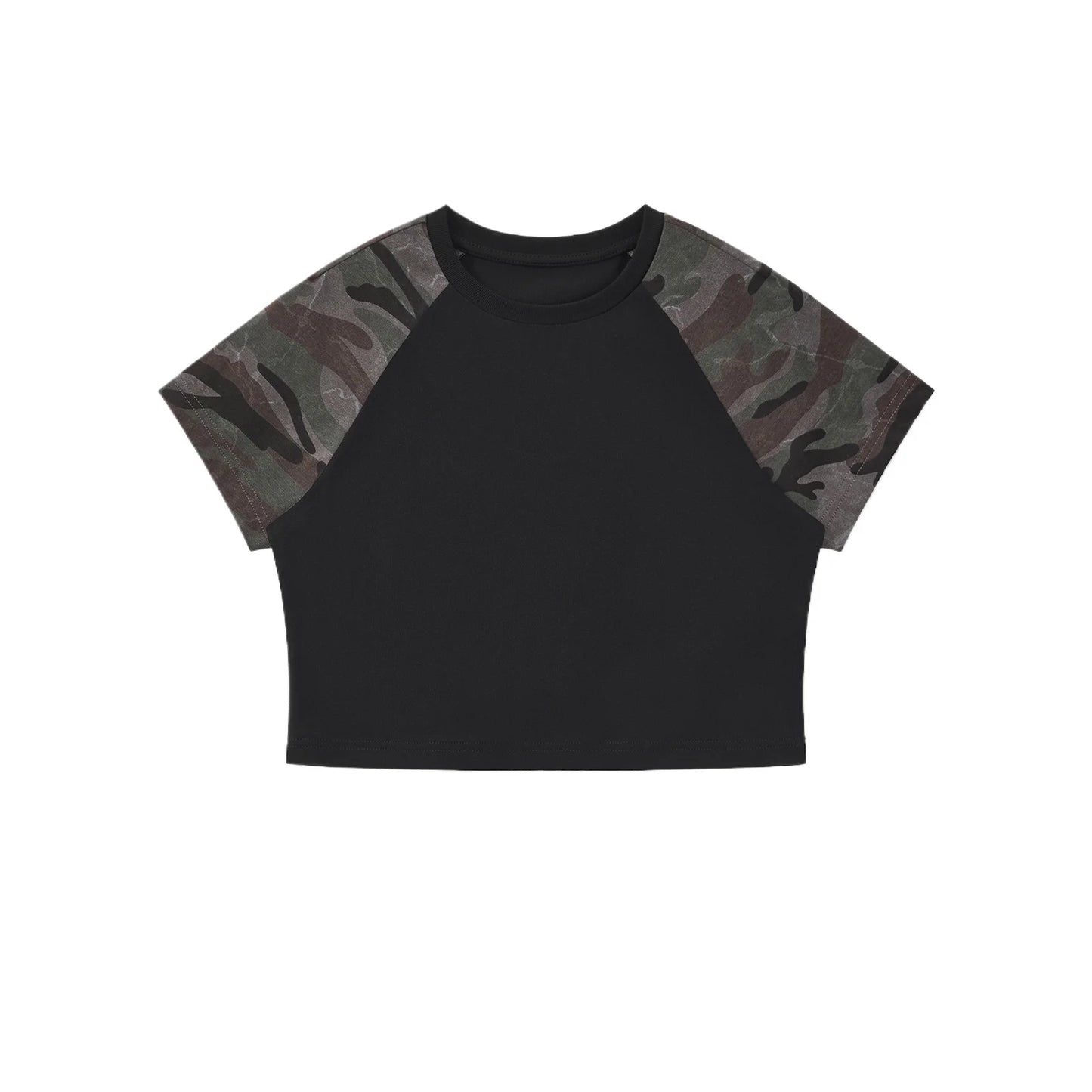 Custom LOGO Women's American Street Spice Girl Camouflage Ragged Short Sleeve T-Shirt 210G Cotton Slim-fit Contrast Top
