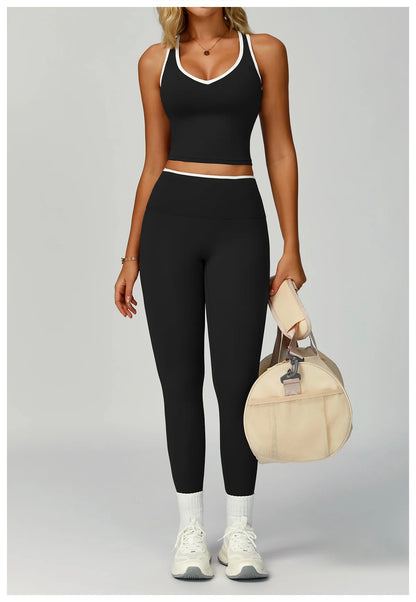 2PCS Workout Clothes Wide Leg Pant Yoga Suits Solid Color Bra Sports Set Gym Tracksuits Female Quick Dry Fitness Suit Sports Set