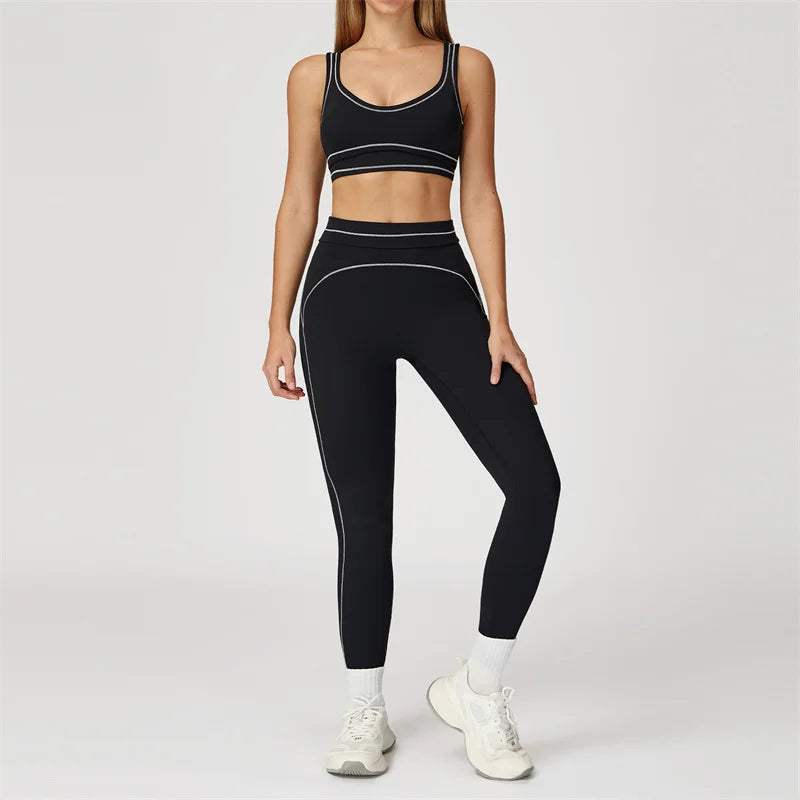 TRY TO BN Women's Tracksuit Sport Bra Yoga Set Contrasting Color High Waist Leggings Fitness Two Pieces Suit Running Gym Clothes